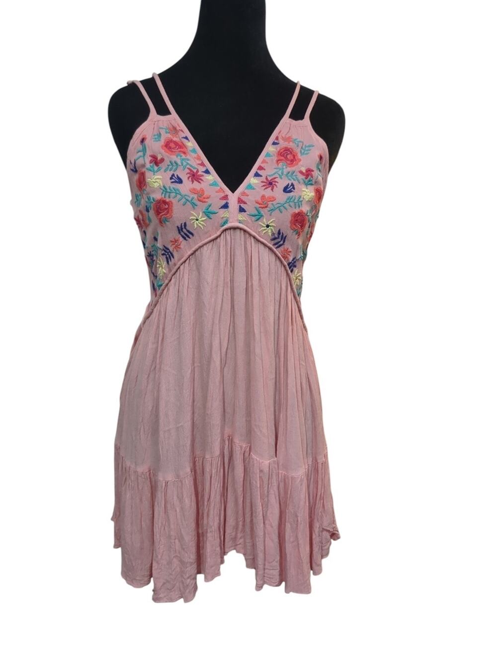 Body Glove Pink Embroidered Boho Mini Dress Size Medium Festival Coastal Beach
